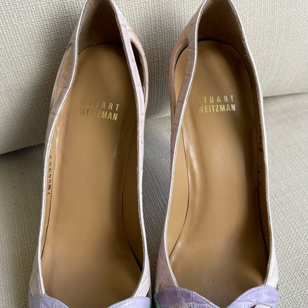 Stuart Weitzman Pastel Pink, Mint & Lavender Leather Pointed Toe HEELS SIZE 7.5 - Picture 4 of 14